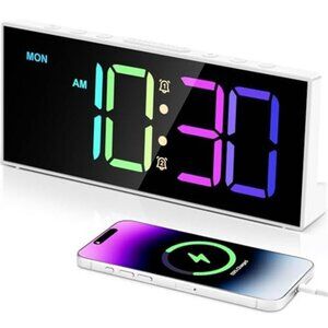 Large Digital Alarm Clock Big Numbers Dual Alarm USB Mirror LED White